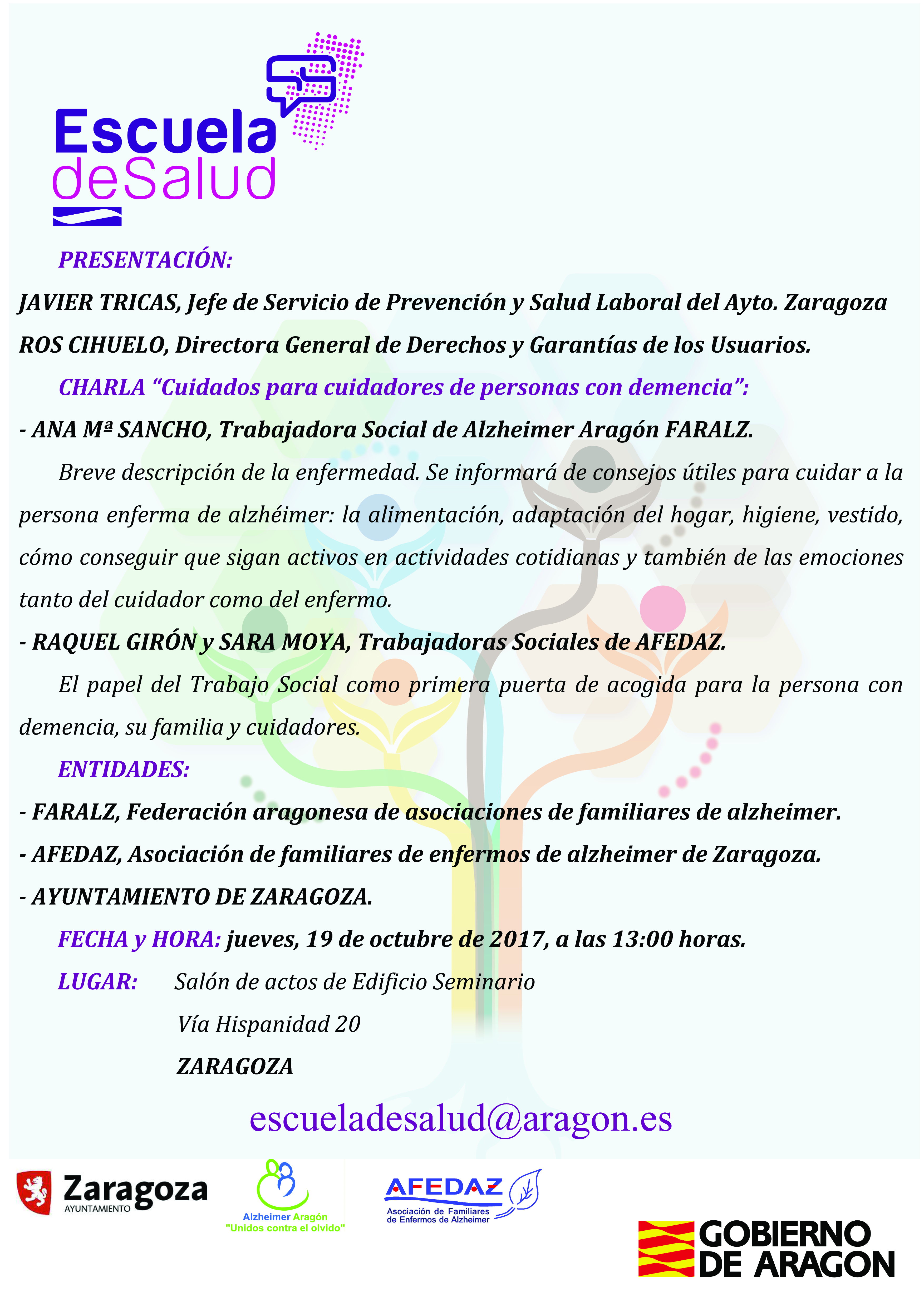 Charla sobre Alzheimer en el Ayuntamiento de Zaragoza Charla sobre Alzheimer en el Ayuntamiento de Zaragoza